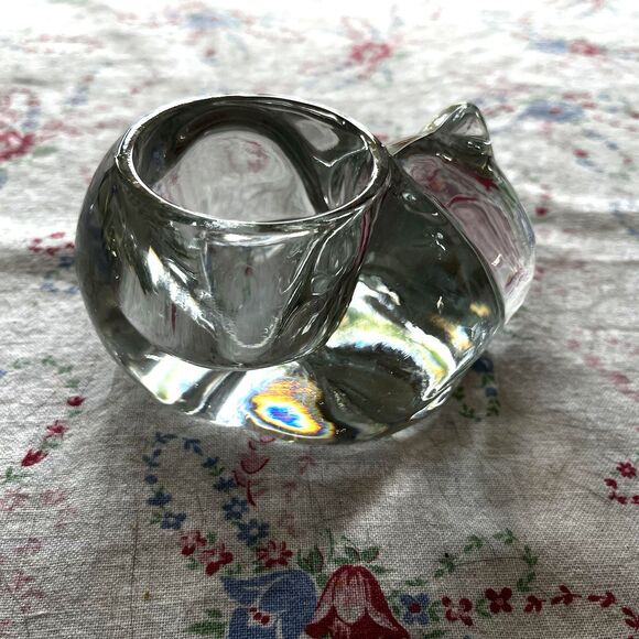 Vintage Indiana Clear Glass Sleeping Cat Votive Candle Tealight Holder Made USA - Picture 5 of 7